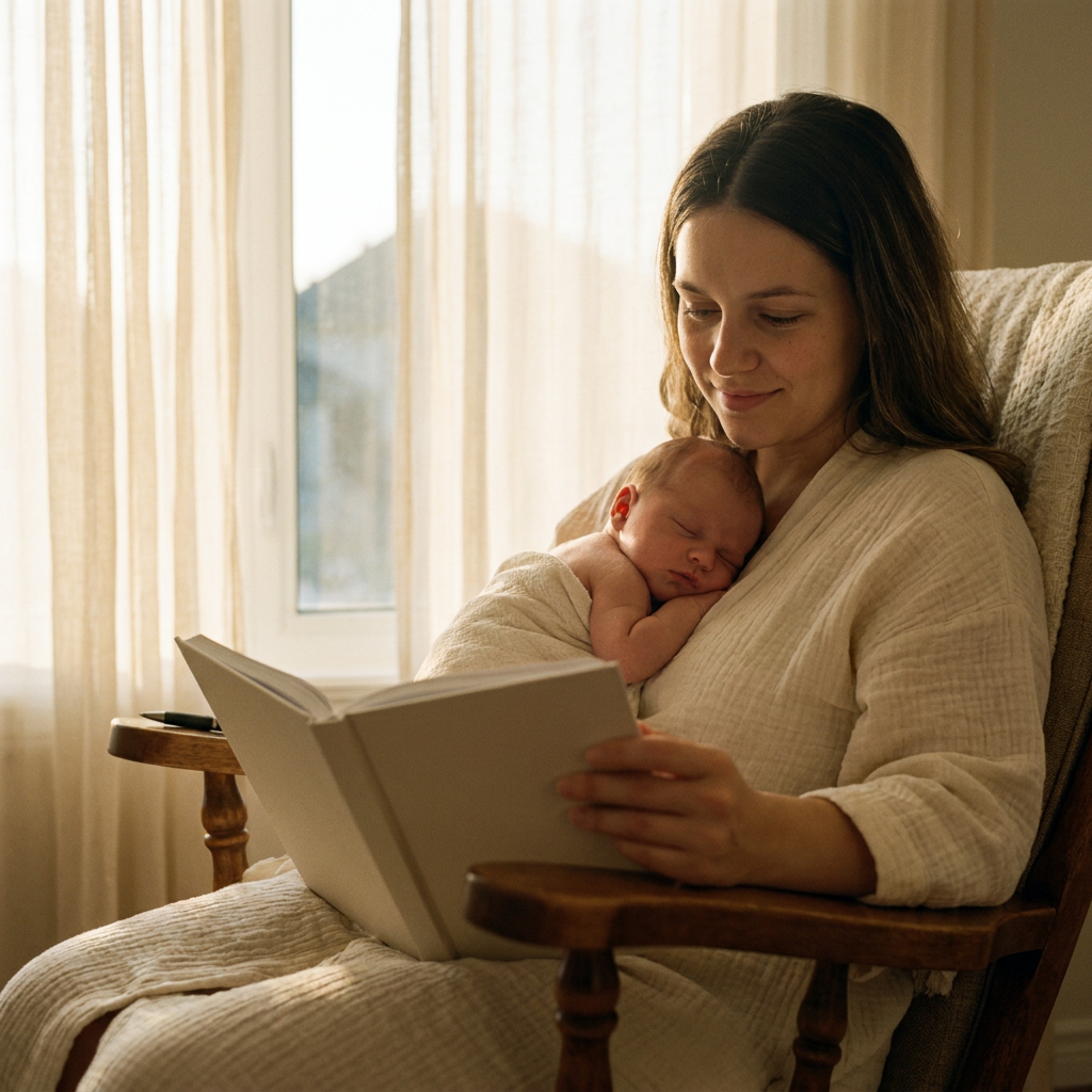 Illustration d'une maman et de son nourrisson, idée de cadeau de baby shower